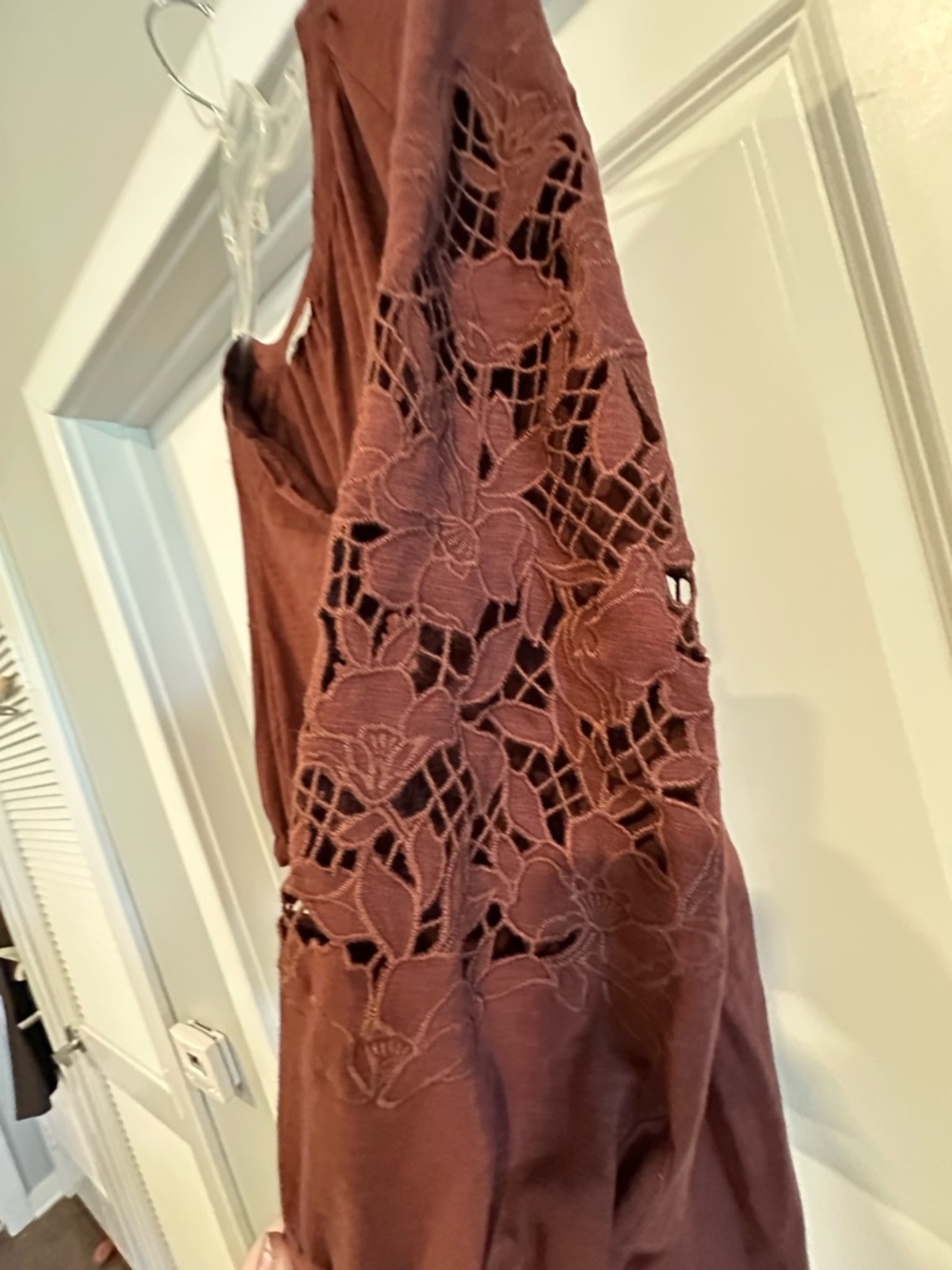 Daniel Rainn Brown Peasant Blouse with Eyelet Sleeve